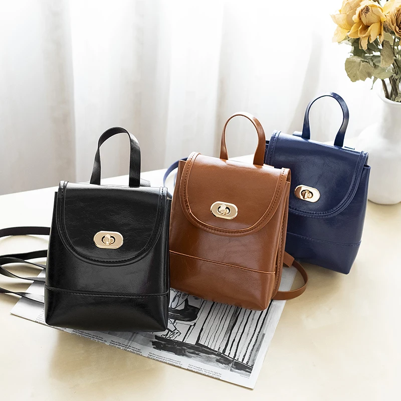 

four seasons Hot sale luxury Oil wax leather mini backpack clutch ladies bags women designer student small backpack and hand bag
