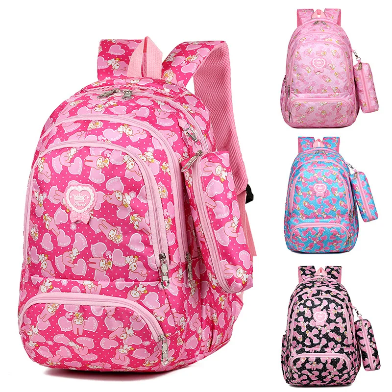 

2Pcs/set Large Capacity Colorful Preppy Girls 6-12 Years Old Student Children Carry On Backpack Kids Schoolbag With Pencil Case, Rose red, pink, black, blue