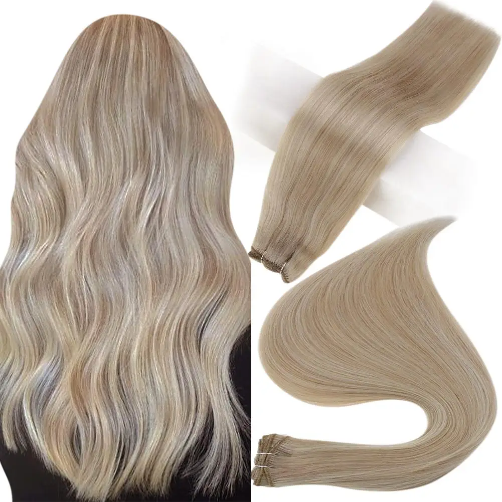 

Full Shine Ash Blonde Highlight Full Cuticle Virgin Human Hair Extension Double Drawn Weft