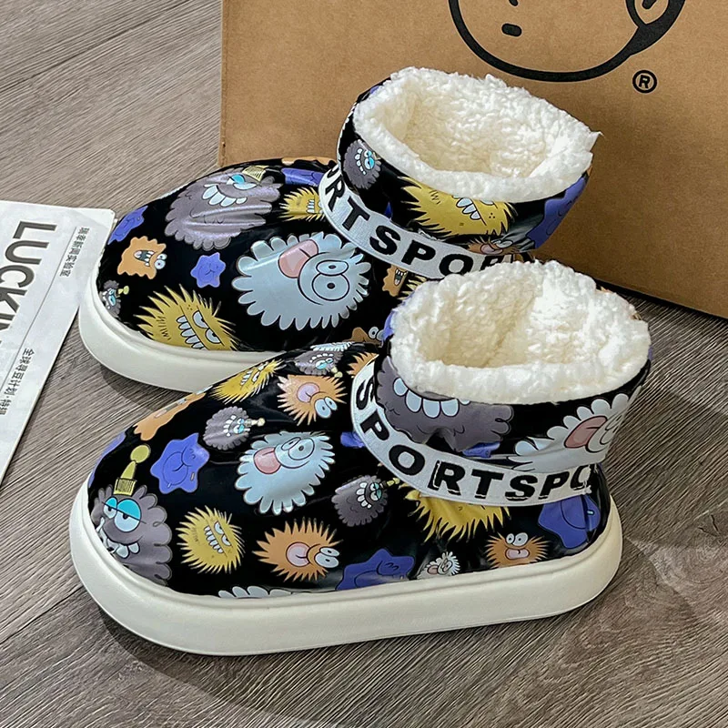 

2023 Winter New Fashion Personality Cartoon Graffiti Printed High Top Warm Wear Cotton Slippers For Women