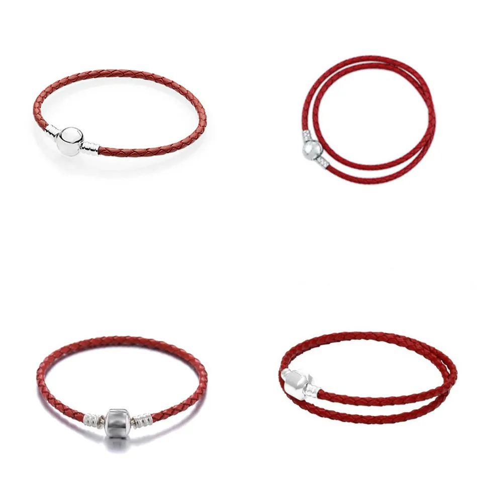 

Sterling Silver 925 Bracelet Red Leather Fashion Rope Bracelet Diy Fashion Jewelry Wholesale Braid Bracelet Charms