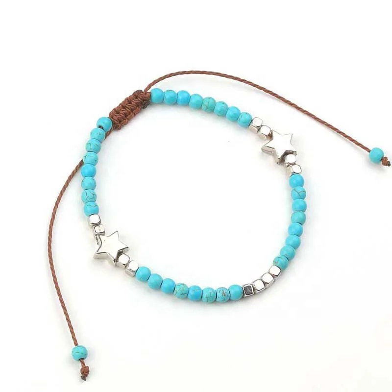 

Adjustable Size Star Jewelry Alloy Fashion Women Natural Turquoise Bracelet, As pictures
