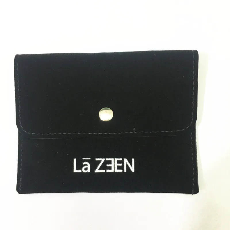 

2020 Recyclable Custom Woven Logo Jewelry Cosmetic Small Drawstring Pouches Suede jewelry Velvet Dust Bag With silver Button, Customized color