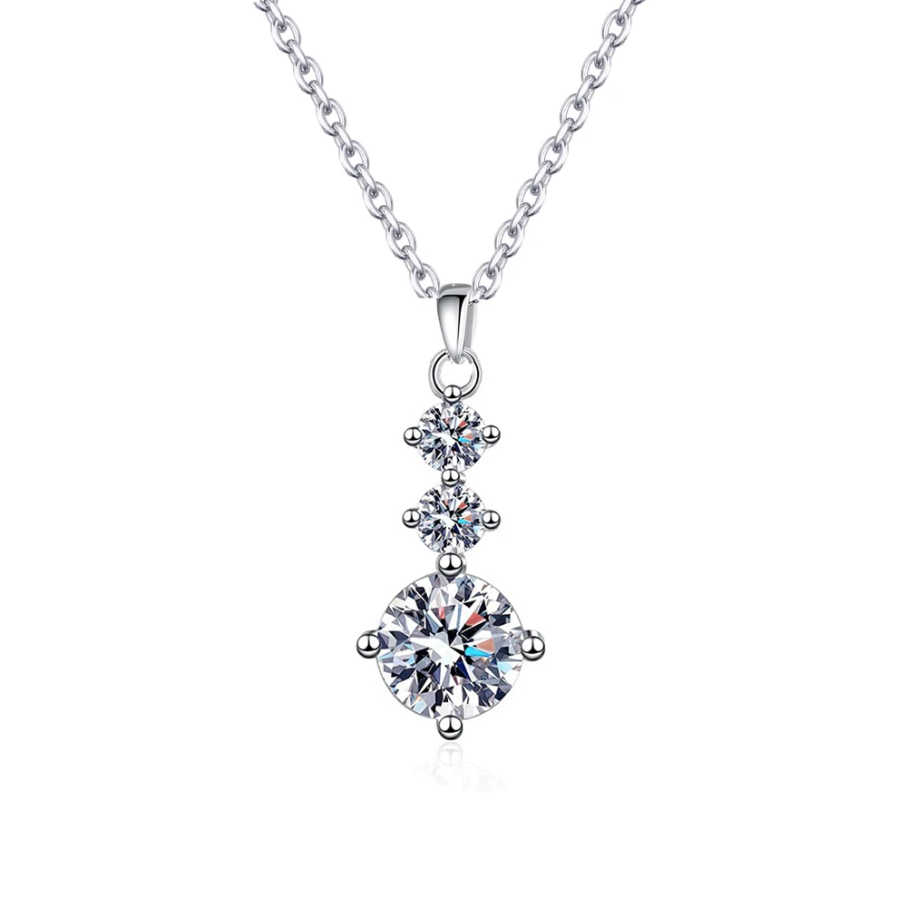 Real S925 Sterling Silver Cubic Zirconia Chain Link Pendant Necklace for Women