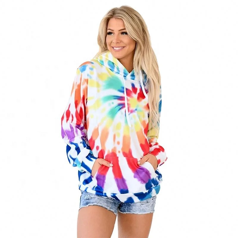 

High Quality Designs Oversized Casual Drawstring Tie Dye Hoodies For Women