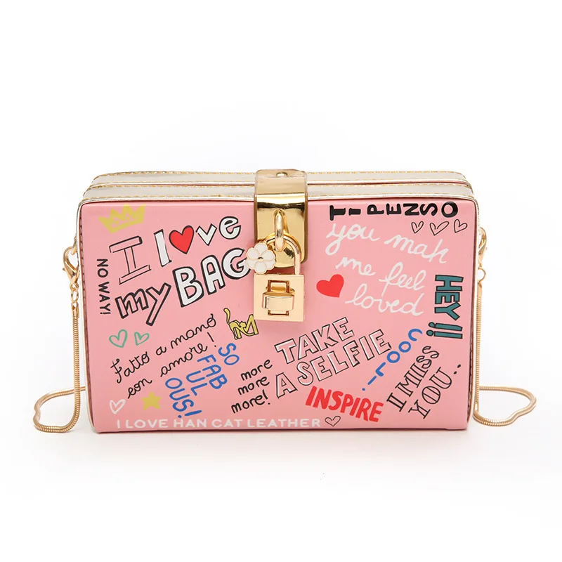 

2021 Trendy Designer Graffiti Purse girl Tiny Square Box Crossbody Bags ladies cute box purse Women Handbags, White,pink,gray,orange