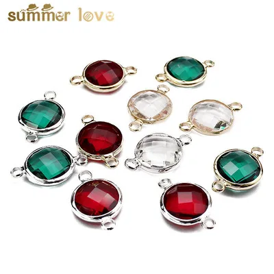 

8.6mm Faceted Multi Gemstone Charm Silver Plated Round Bezel Double Bail Connector Lucky Charms DIY Handmade Accessories