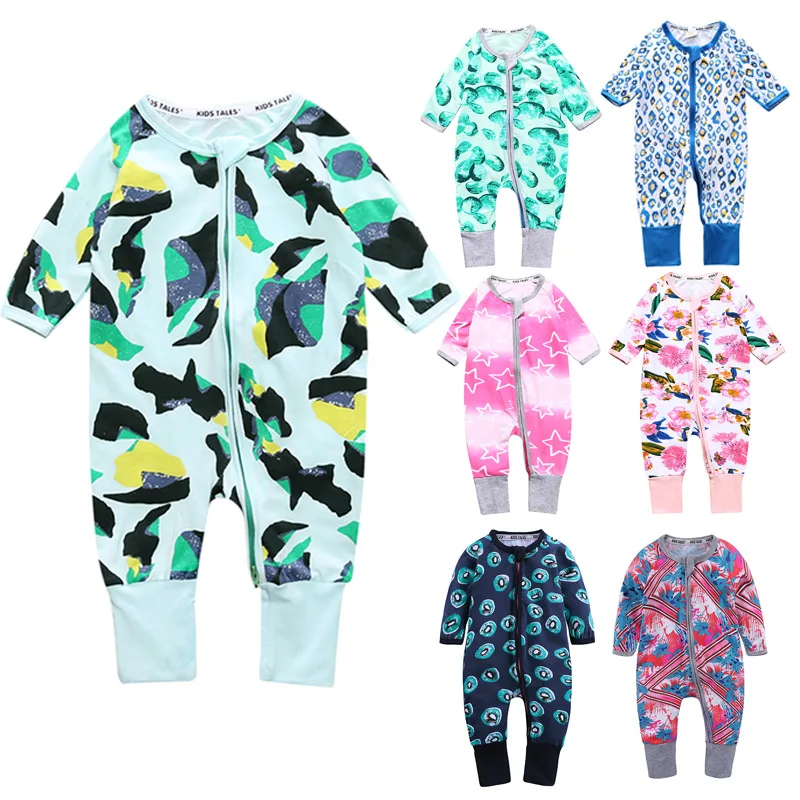 

Kids Tales Long Sleeves Double Zipper Bodysuit Jumpsuit Cotton Print Newborn Boys And Girls Baby Rompers