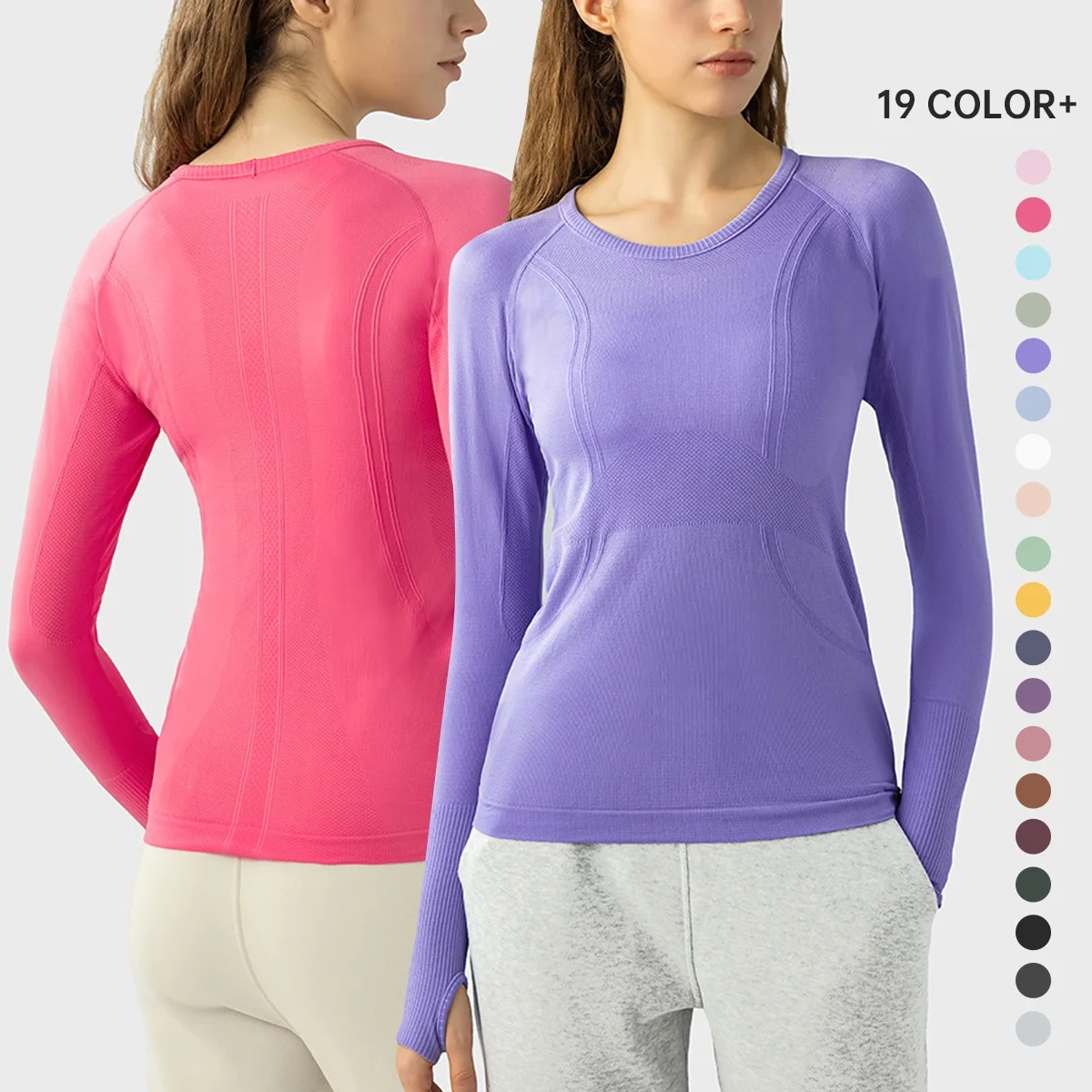 

SHINBENE Equestrian Long Sleeve seamless fitness wear yoga Top wear Women's Running Athletic gym Workout Shirt with Thumb Holes
