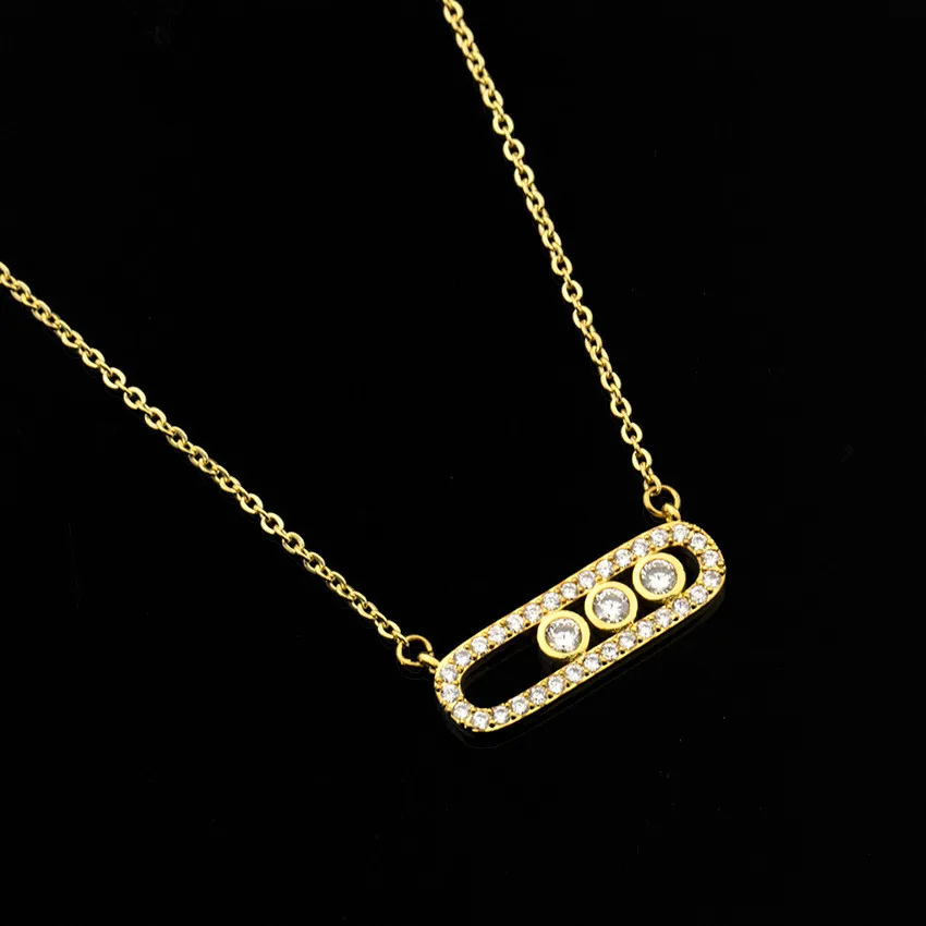 

Fashion simple gold stainless steel charm women geometric zircon necklace jewelry