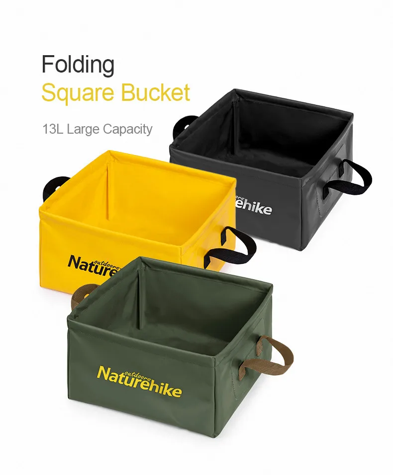 Naturehike Portable Collapsible Wash Outdoor Camping Cleaning Travel Basin Water Square Barrel Folding Bucket