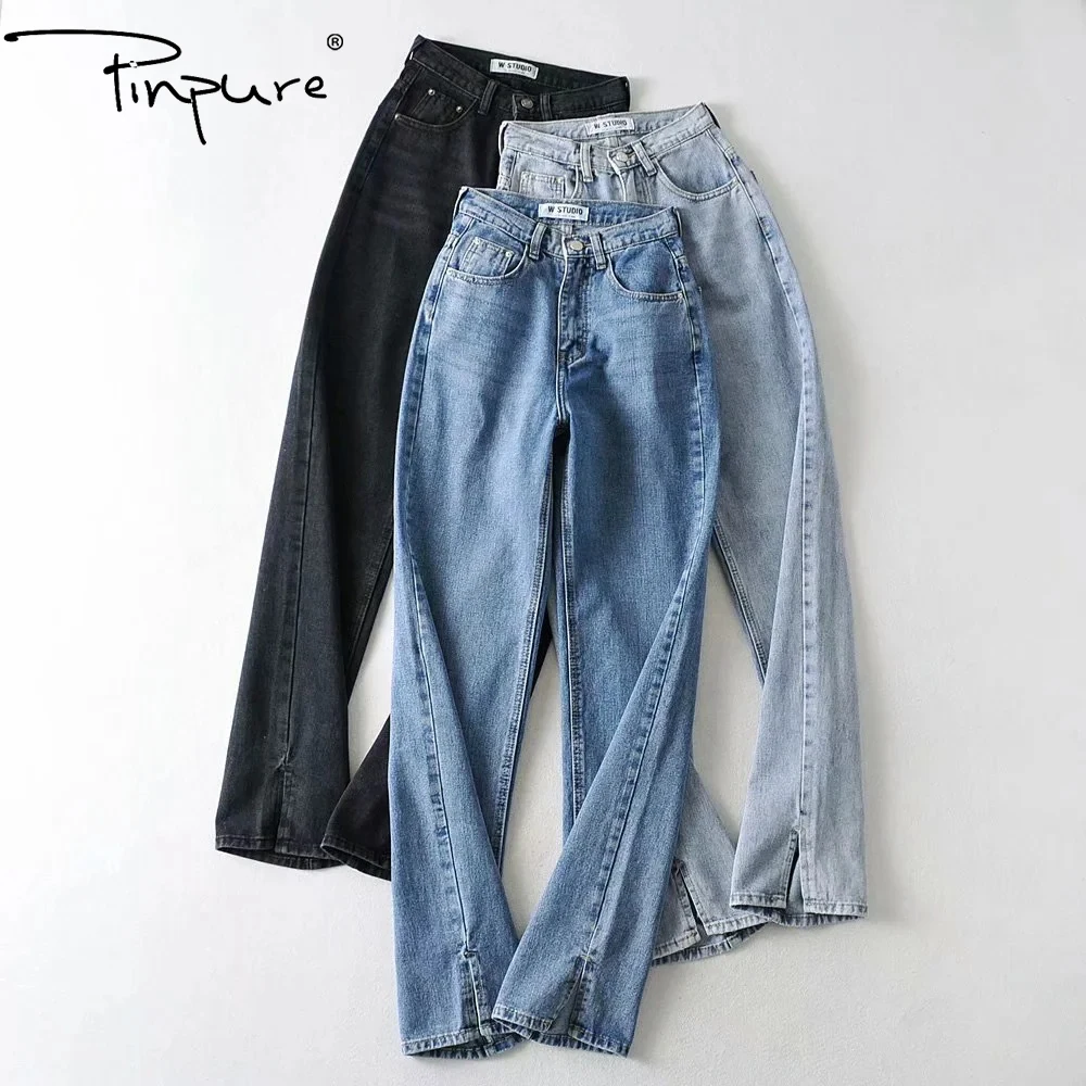 

R51465S Spring New Jeans Women 2021 Fashion High Waist Thin Loose Straight Jeans Mopping Pants, Dark-blue