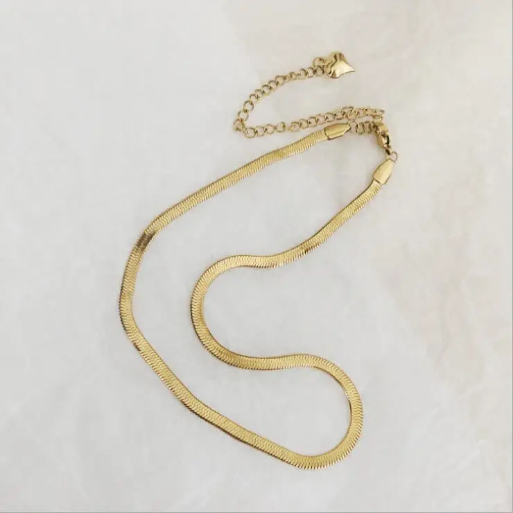 

Frolita Stainless steel flat necklace Choker in stainless steel 14k gold plated trendy necklace, Gold color