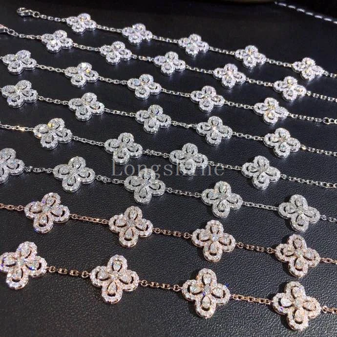 

Longshine Clover Shape Fashion Style 18k Gold Natural Diamond Bracelet For Women, White