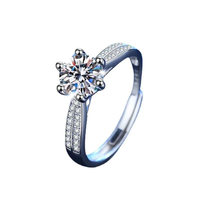 

925 sterling silver ring Classic style Diamond jewelry Moissanite Adjustable Open ring Wedding Party Anniversary Ring For Women, Picture