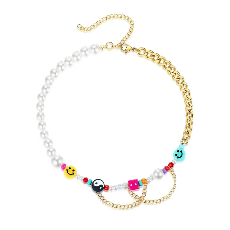 

Martha Calvo Necklace Smiley Face Yin Yang Colorful Pearl Beads Necklace Handmade Y2k Jewelry Happy Go Lucky Necklace for Women, Photo