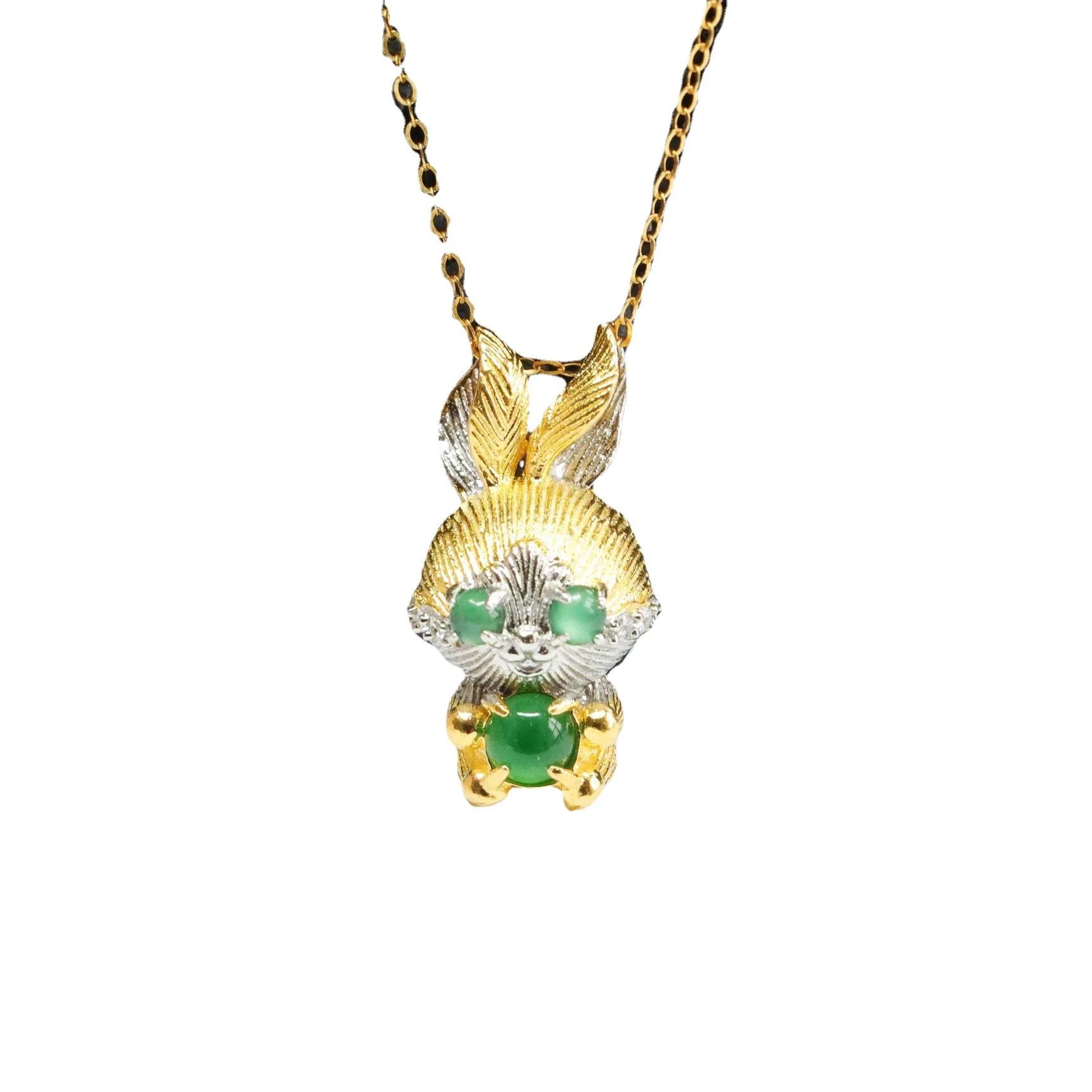 

S925 Silver Inlay Natural Emerald Rabbit Pendant Ice-Like Emperor Green Necklace Live Delivery FC2120410