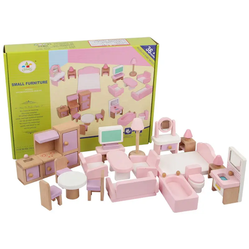 Children's Wooden Pretend Play Mini Furniture Game Educational Doll House Toys for Kids