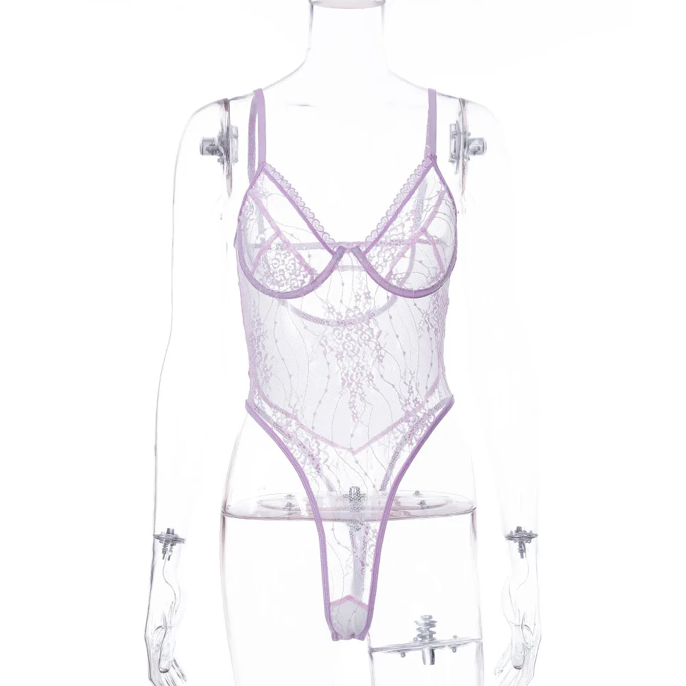 

Hot Sales High Quality Purple Embroider Lace Sexy Lingerie Bodysuit