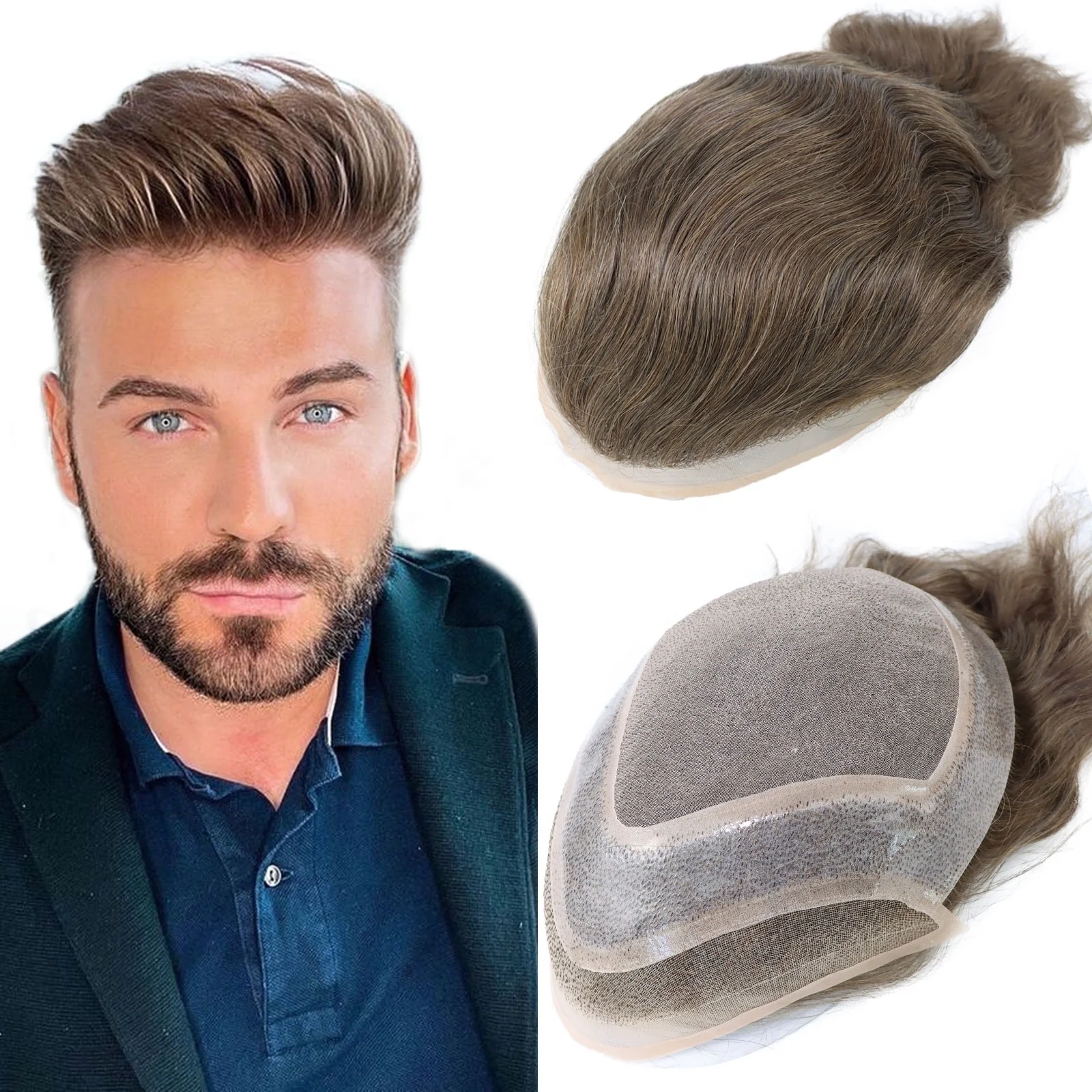 

High Quality 100% Indian Fine Mono Thin Skin Toupee Hair Wig Men Hair Toupee For Men