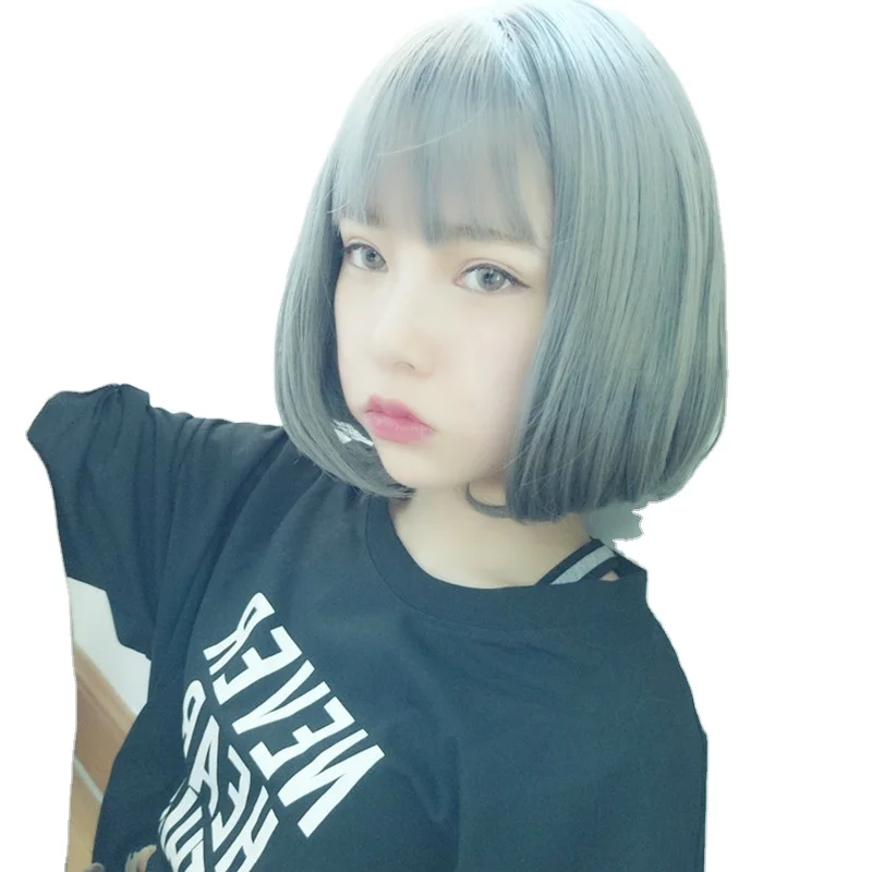 

Dropshipping Bob Haircut Short Curly Hair With Air Bangs Wigs Cosplay Girl Synthetic wigs Sweet Girl Hairpiece