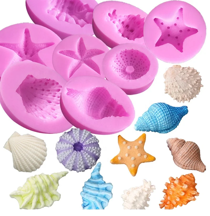 

Sea Shells Starfish Silicone Mould Cake Chocolate Ice Cake Decorating Mold 7 sea creature fondant baking molds, Pink
