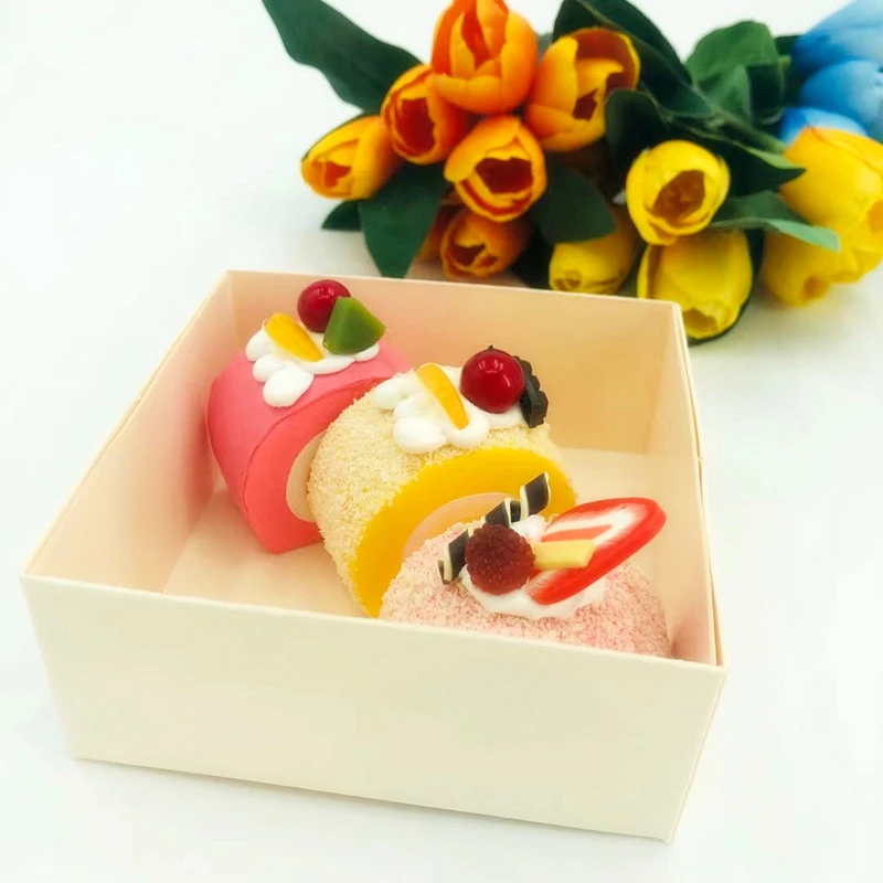 

China factory collapsible folding Wooden Square Transparent Cake Box with clear Cover/Lid, Natural, white