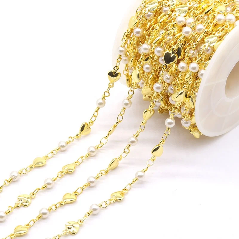 

gold heart pendant pearl roll chain necklace, Gold, rose gold, silver, black