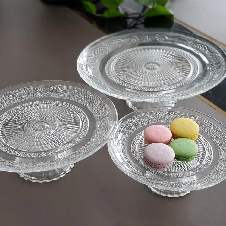 
Hot Selling tempered glass clear cake plate with stand 