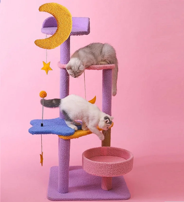 

Hot Sale Cat Tree With Moon And Star Durable Scratching Sisal Post Modern Cat Tree Scratcher Cat tree House, Purple