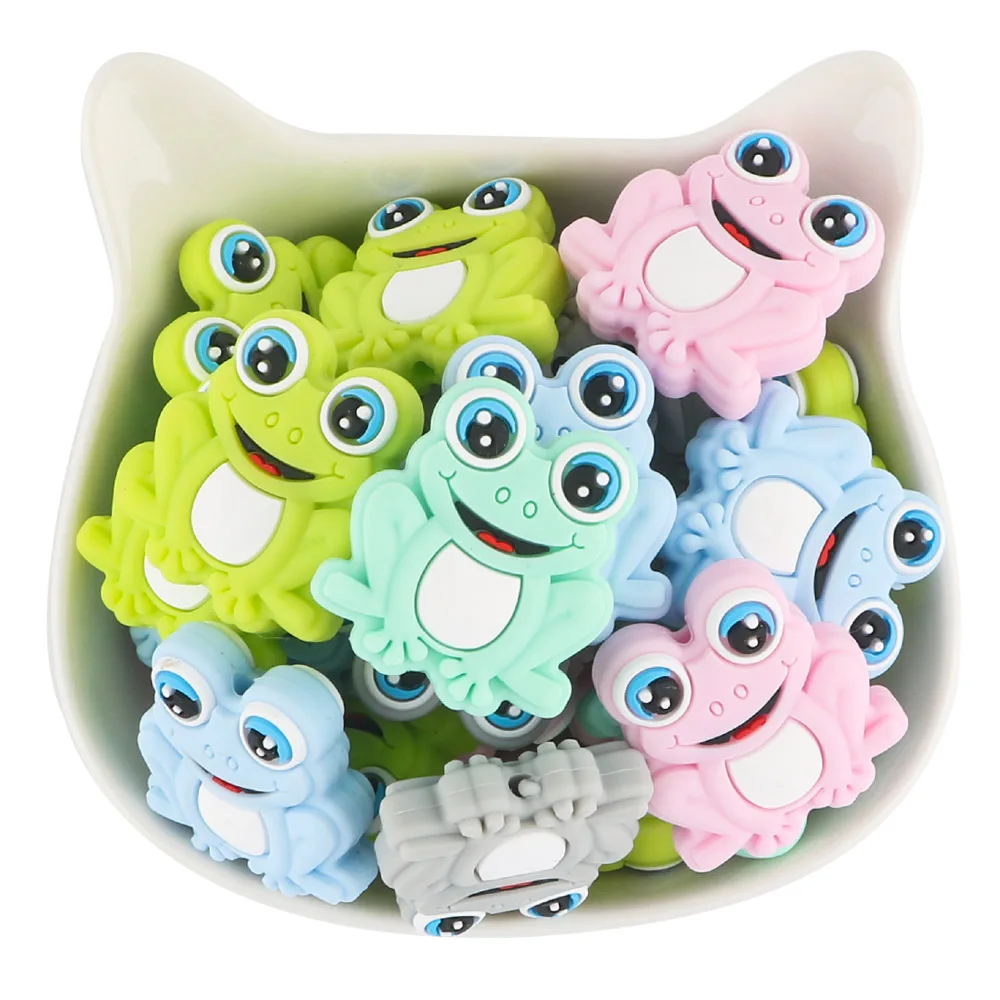 

Kovict Food grade cute frog shape Baby teething toy chew Silicone focal beads for pen making silicone beads