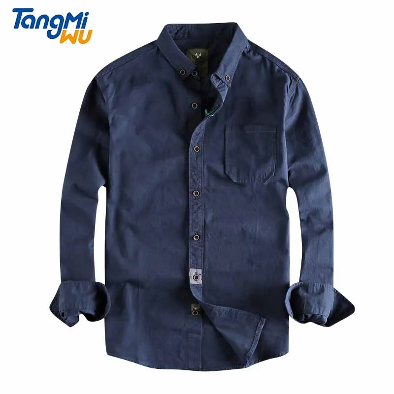 

TMW wholesale men's washed craft long sleeve shirts chemise pour homme pocket turn-down men plain shirt