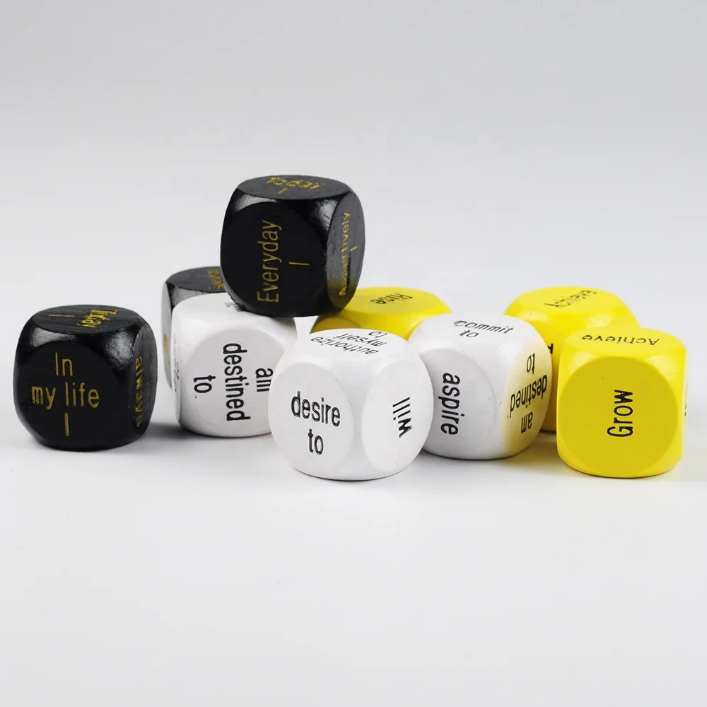 

3cm letter printed customized black white yellow wooden dice alphabet dice