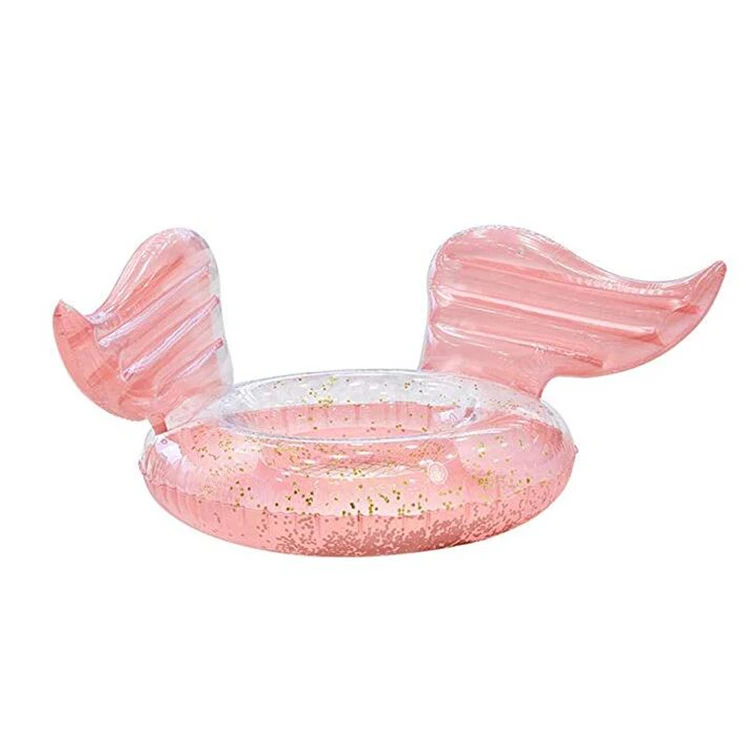 

Hot sale ins inflatable Transparent clear angel wings swimming ring with Glitter