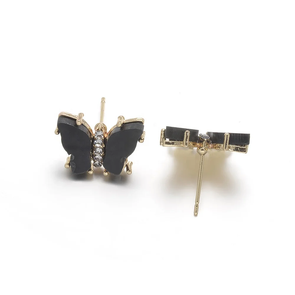 

Cliobeads Handmade Jewelry Gold plated Brass Rainbow color CZ pave Dyed Natural Shell butterfly shape Stud Earrings