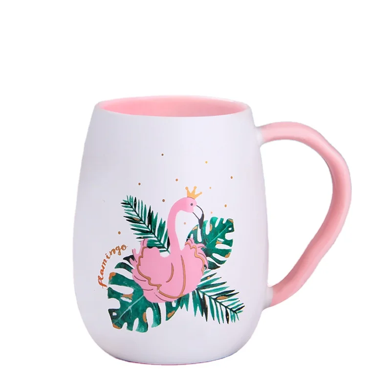 

Hot selling flamingos milk tea porcelain coffee ceramic cup mug for girls