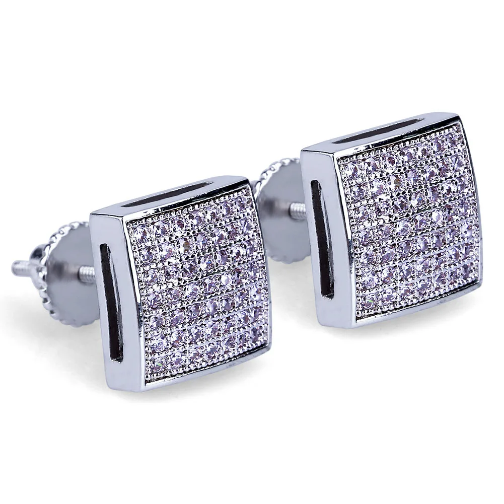 

Hip Hop New Fashion Iced Out Bling Square Stud Earrings Gold Color Micro Pave Cubic Zircon Square Studs Earring