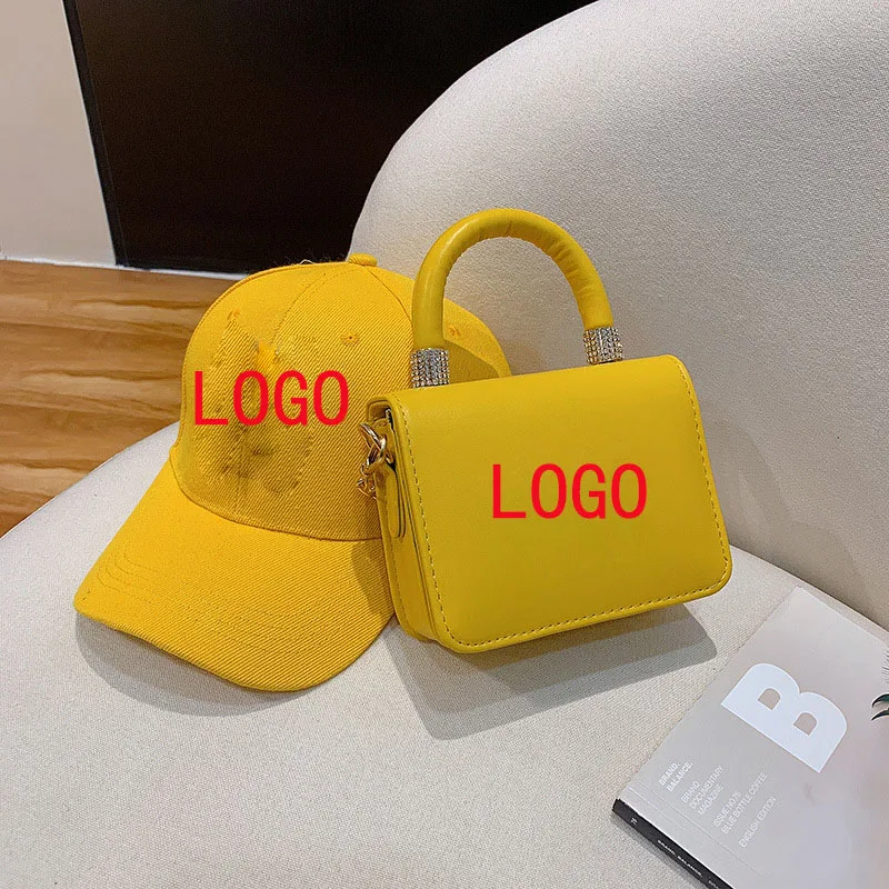 

New Wholesale Custom Logo Fashion Temperament Yankees Baseball Hat Chain Messenger Square Handbag Set Combo, White, black, red, yellow, blue, purple, pink