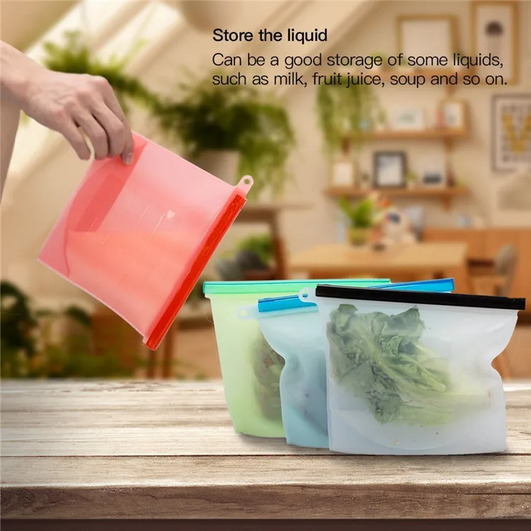 1000/1500ML Wholesale Vegetable fruit Freezer Airtight Seal Fresh reusable silicone food storage bag 