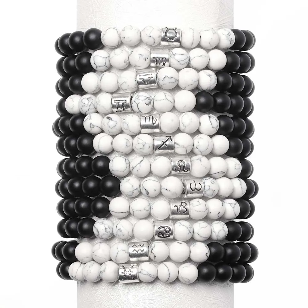 

8mm Matte Stone White Elastic Bracelets Jewelry for Men Women Horoscope 12 Zodiac Signs Beads Bracelet friendship