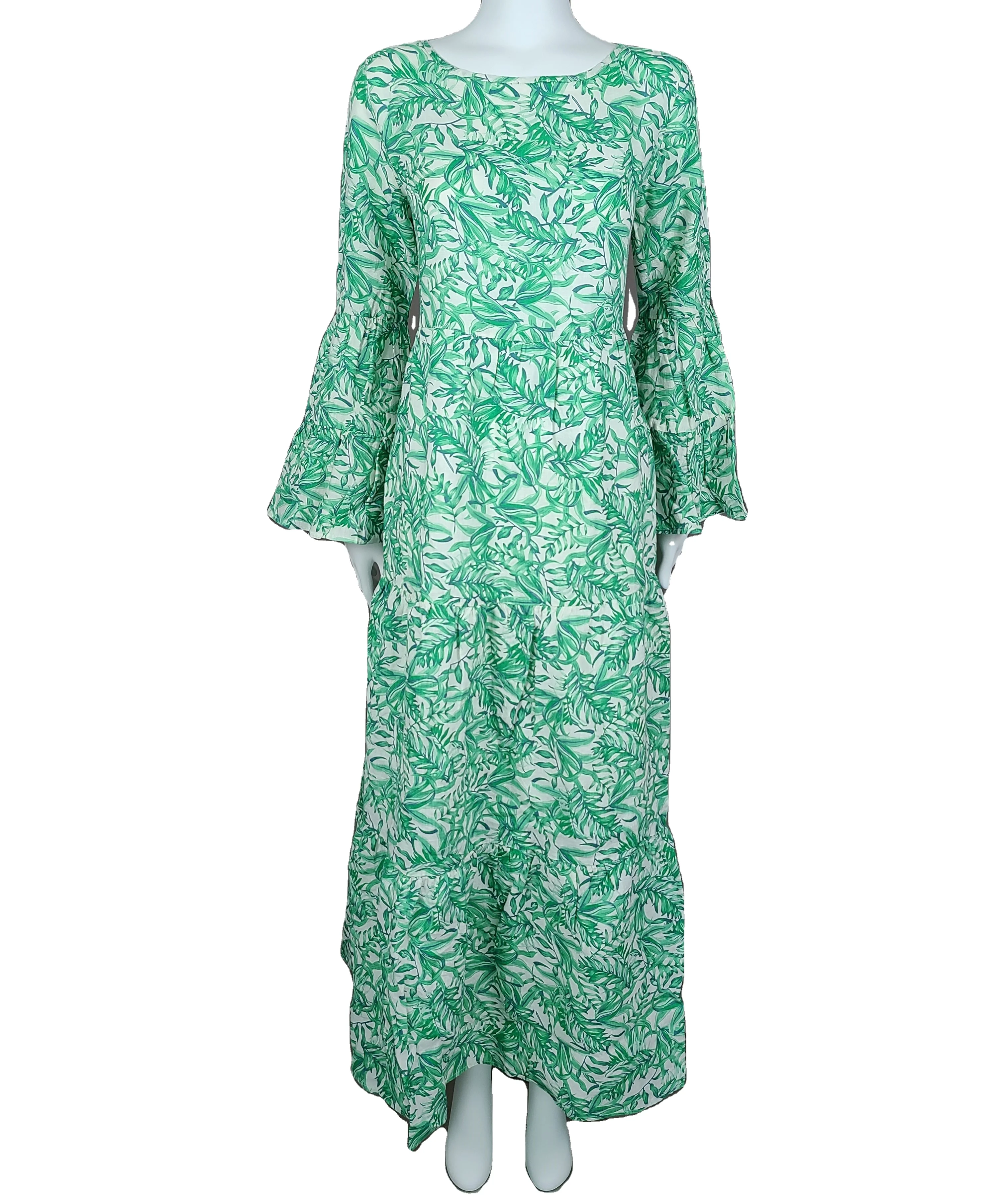 

2021 fall fashion Tropical new design fashion flare-sleeved plus size casual women linen print dress