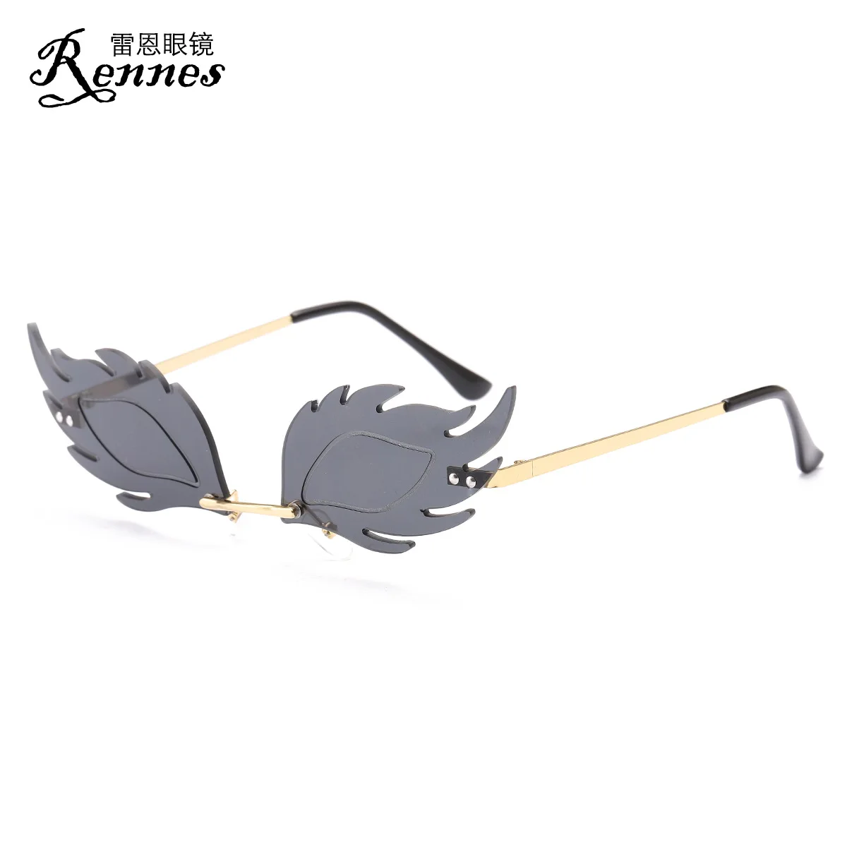

RENNES [RTS]Fashion 2020 summer unisex rimless eyewear fire unique metal sunglasses ce custom glasses UV400, Colorful