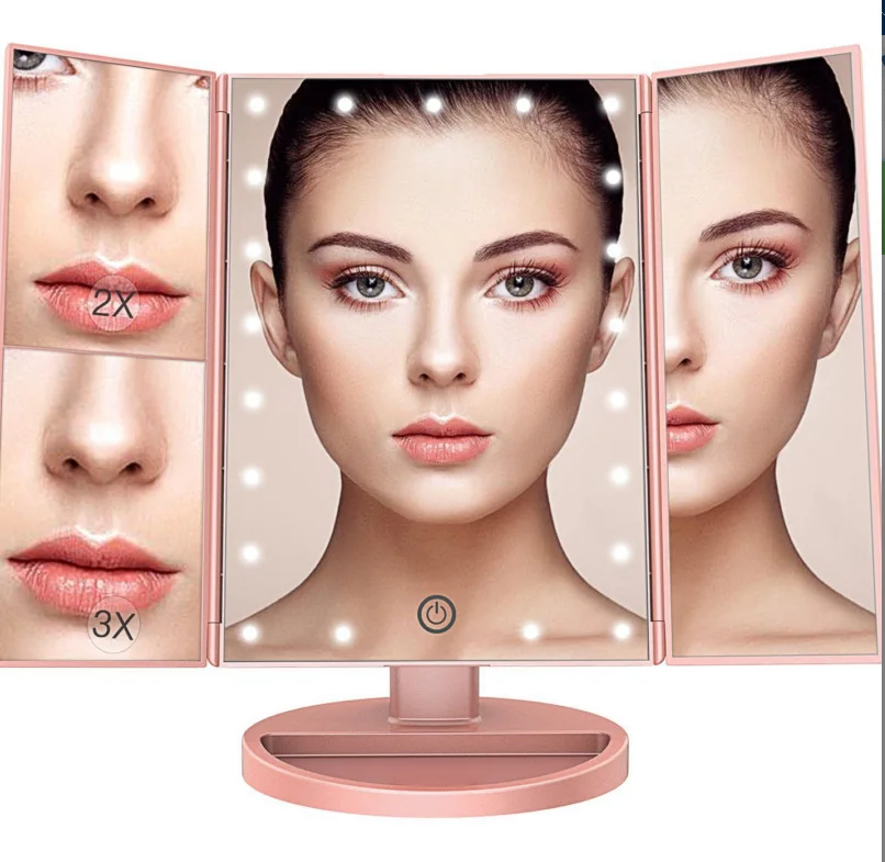 

Myoung Sensor Trifold Magnified Custom Led Light Desktop Compact Cosmetic Lamp Smart Vanity Make up Mirror Silver Square 22pcs