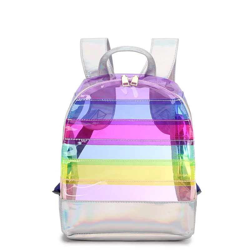 

PVC transparent jelly backpack stripe splicing waterproof laser backpack bag, Pure color