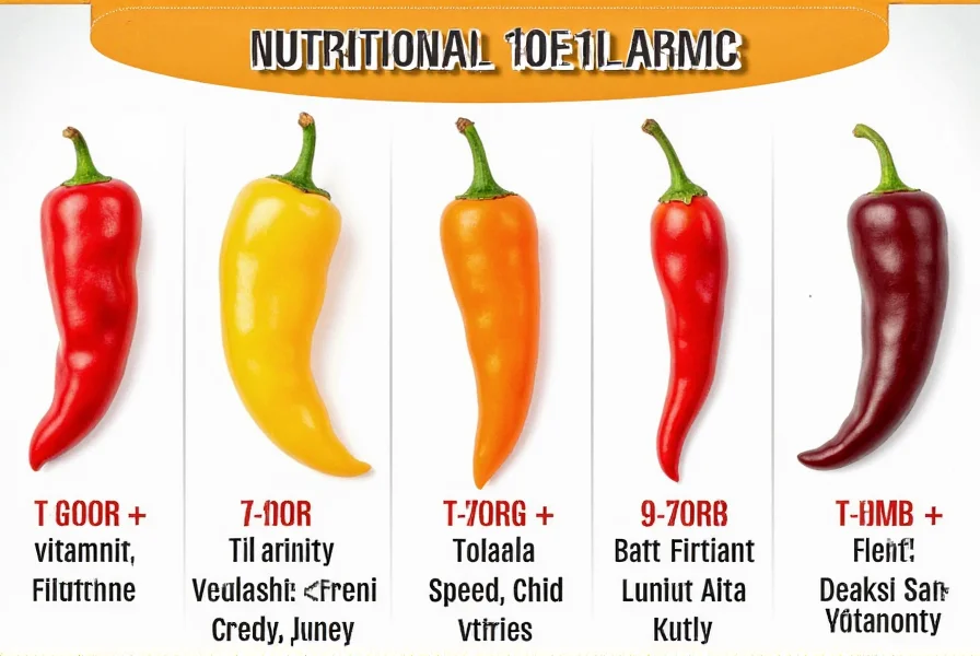 Nutritional breakdown infographic showing vitamins and minerals in different chilly pepper varieties