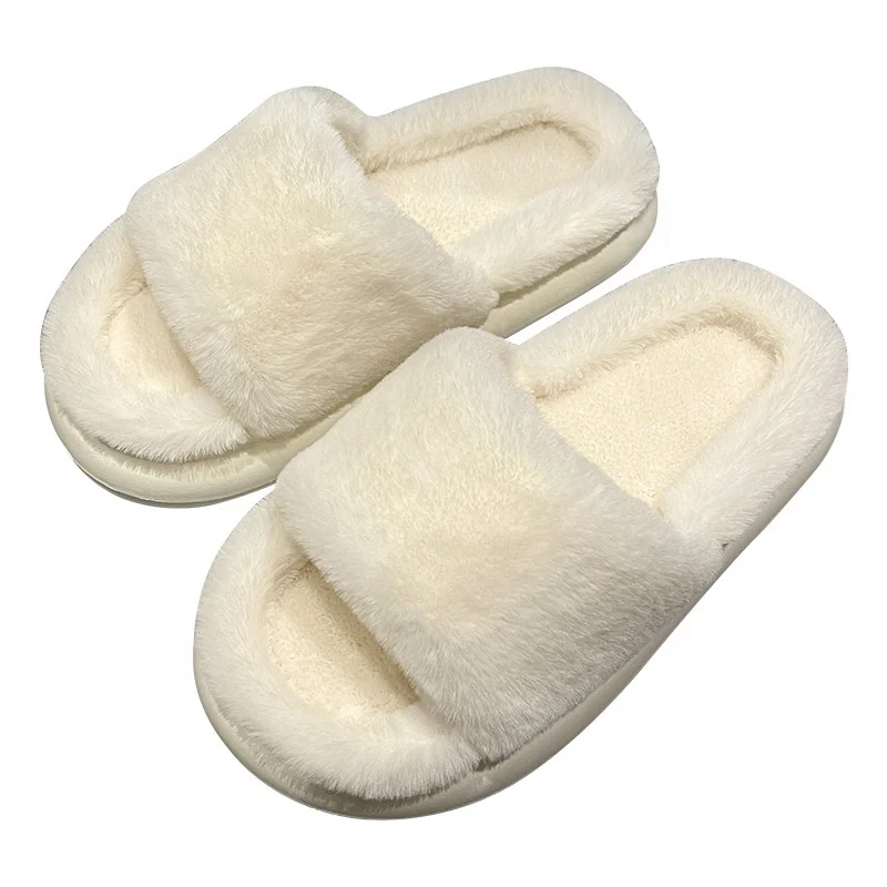 

2023 Colombia Women Warm Fur Slipper Shoes Ladies cheap Soft Plush fluffy Female Open Toe Slides Winter Home Slippers