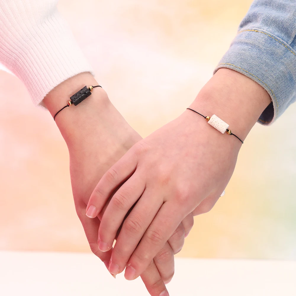 

Handmade Natural Lava Stone Stainless Steel Bead Bracelet  Rope Friendship Bracelets for Women Jewelry Wholesale, Black/white