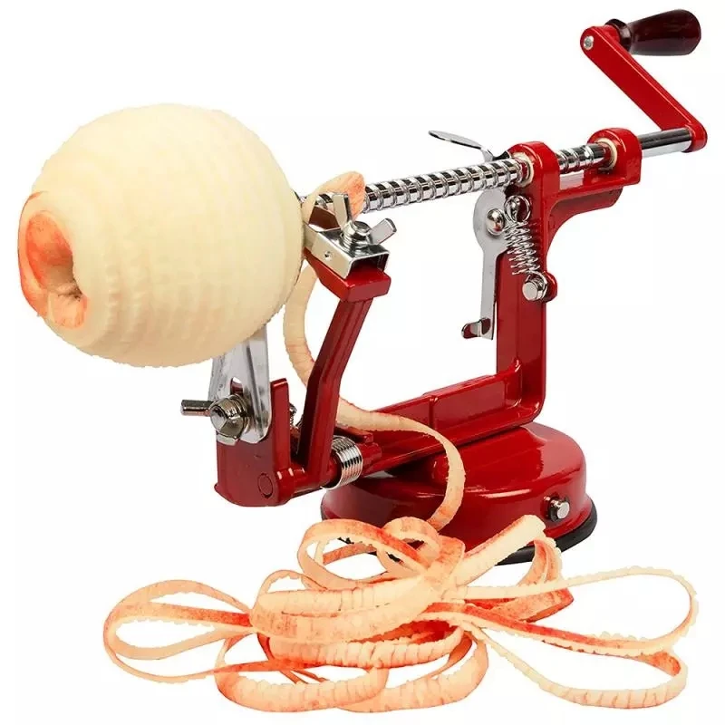 

3 In 1 Steel Fruit Potato Machine Peeler Slinky Slicer Cutter Bar Hand-cranked Clipping Fruit Potato Peeler, Red