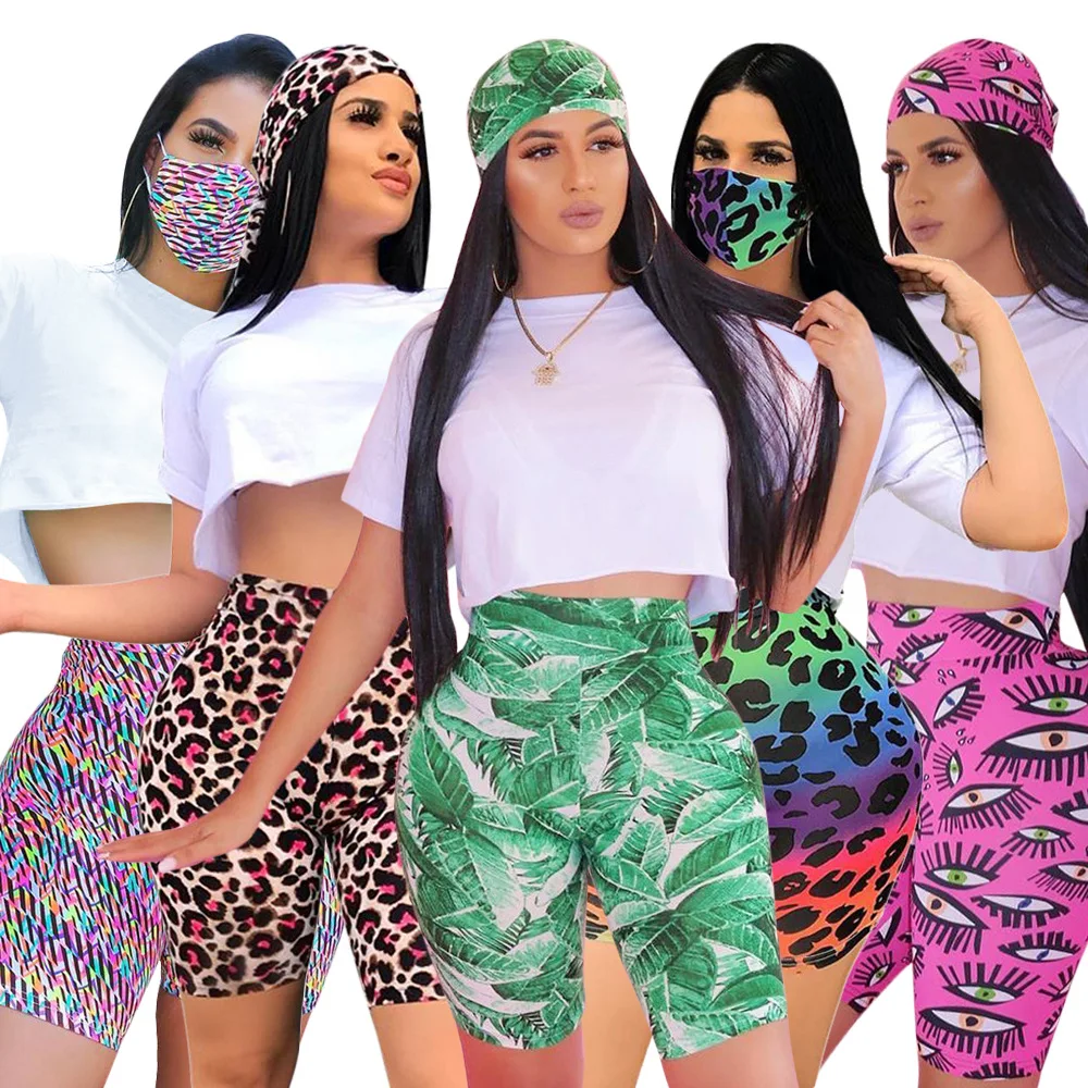 

Women Fitness Sport Bike Cycling Shorts Women Summer High Waist Jogging Street Shorts Leaf Leopard Print Elastic Running Shorts