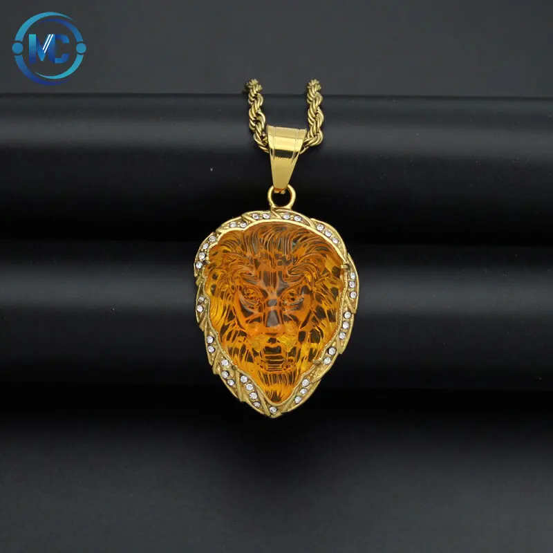 

2021 New design Resin lion head stainless steel animal lion Retro Pendant